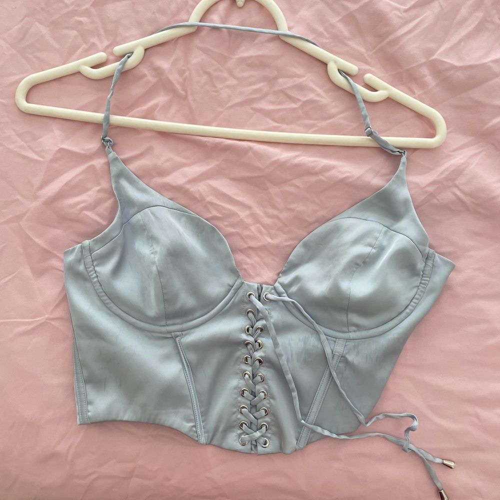 Oh polly US size 6 UK 10 corset top light blue silk